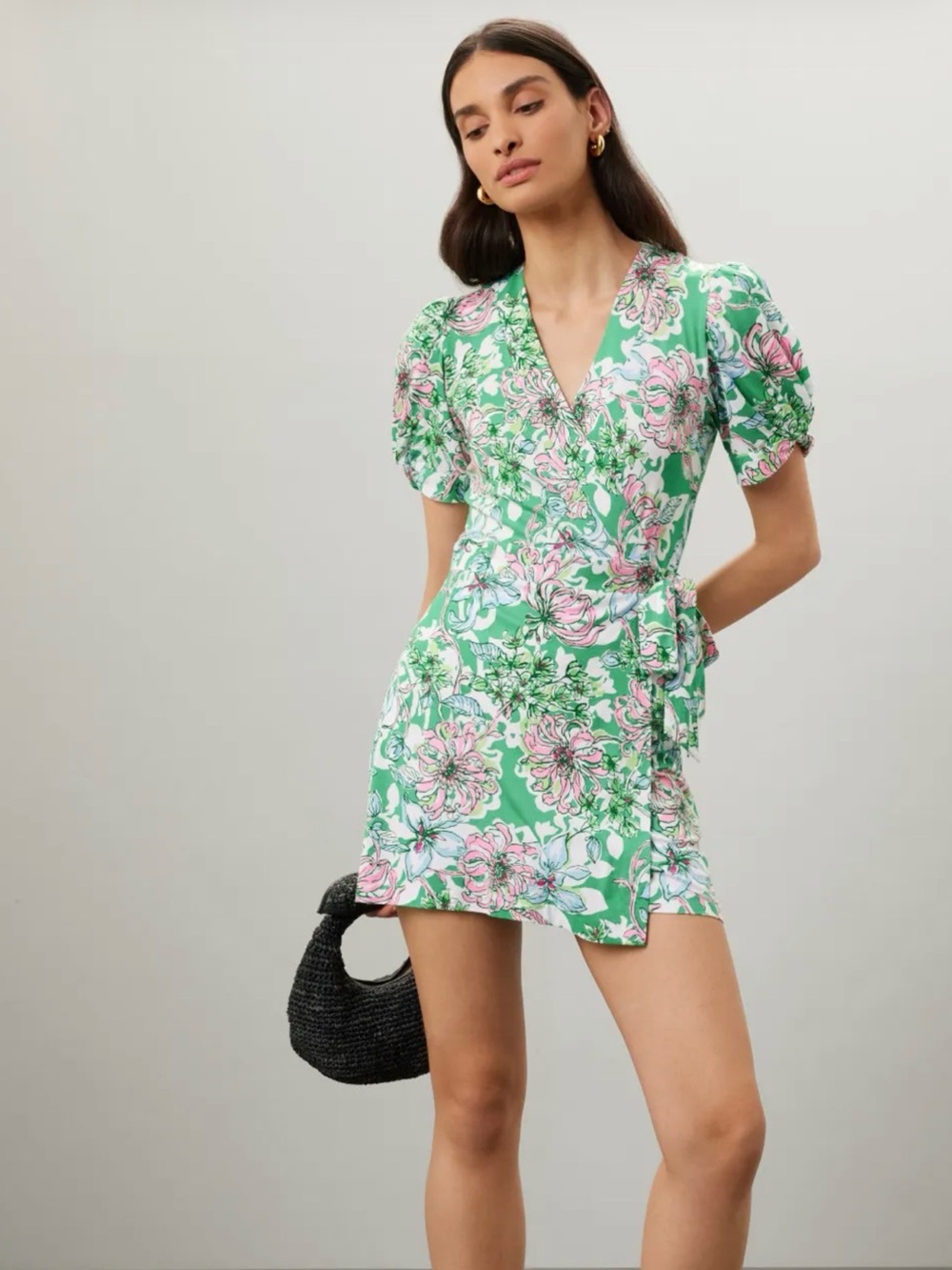 Lilly Pulitzer Sailynn Short-Sleeve Romper mini dress green floral Sz L